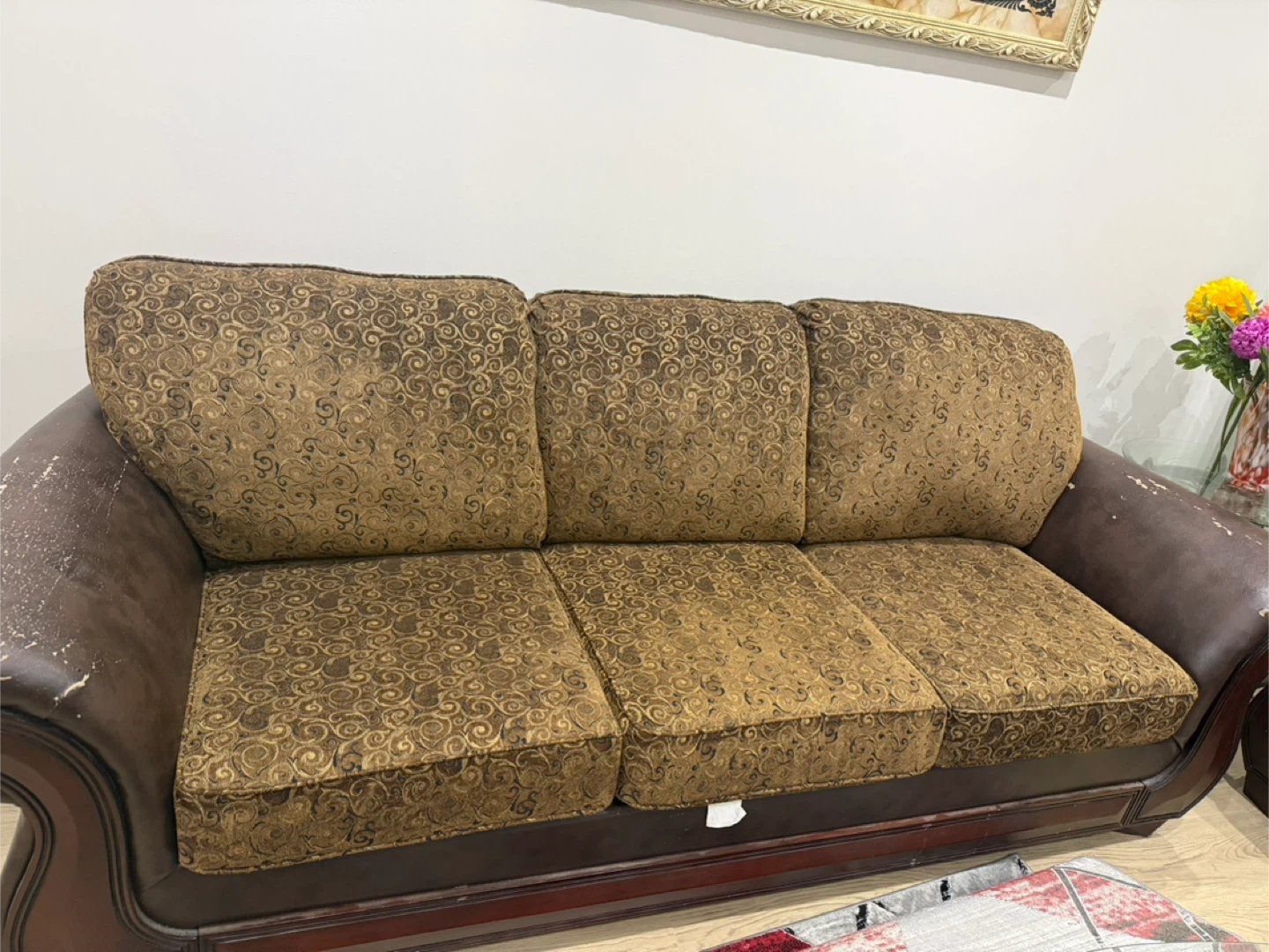 Brown Fabric Sofa Set with Wood Trim - photo 2