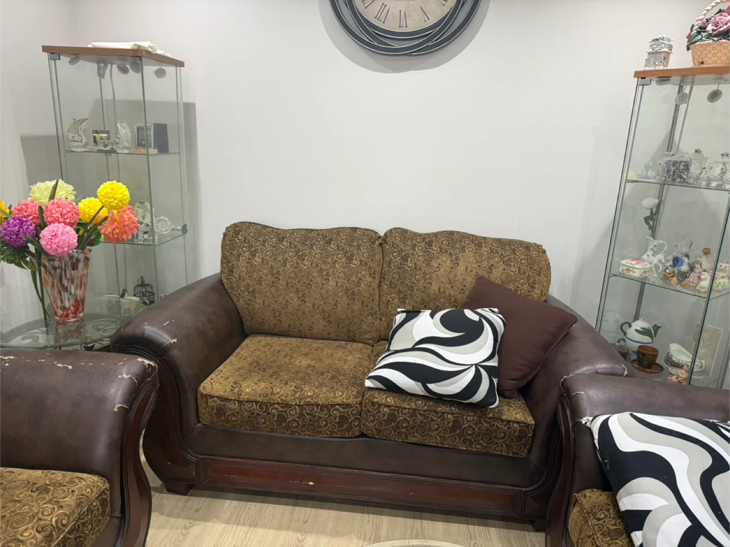 Brown Fabric Sofa Set with Wood Trim - photo 3