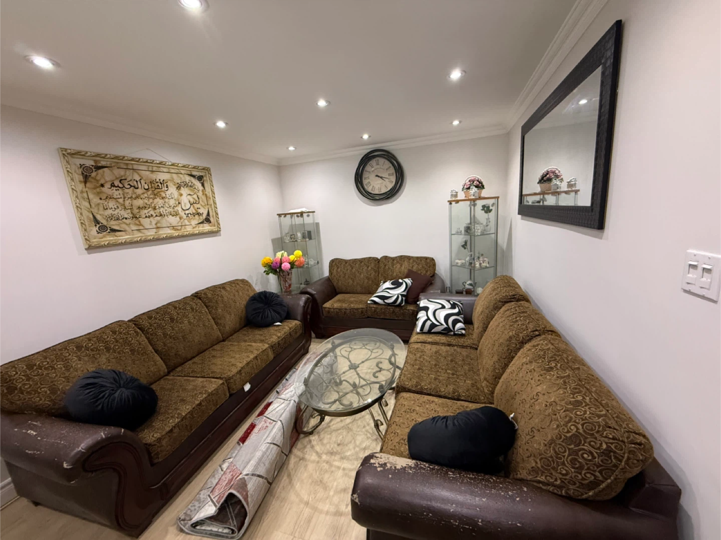Brown Fabric Sofa Set with Wood Trim - photo 5