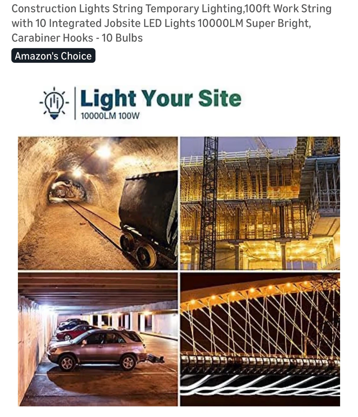 Light Your Site 100ft Work String Lights with 10 LED Bulbs - photo 2