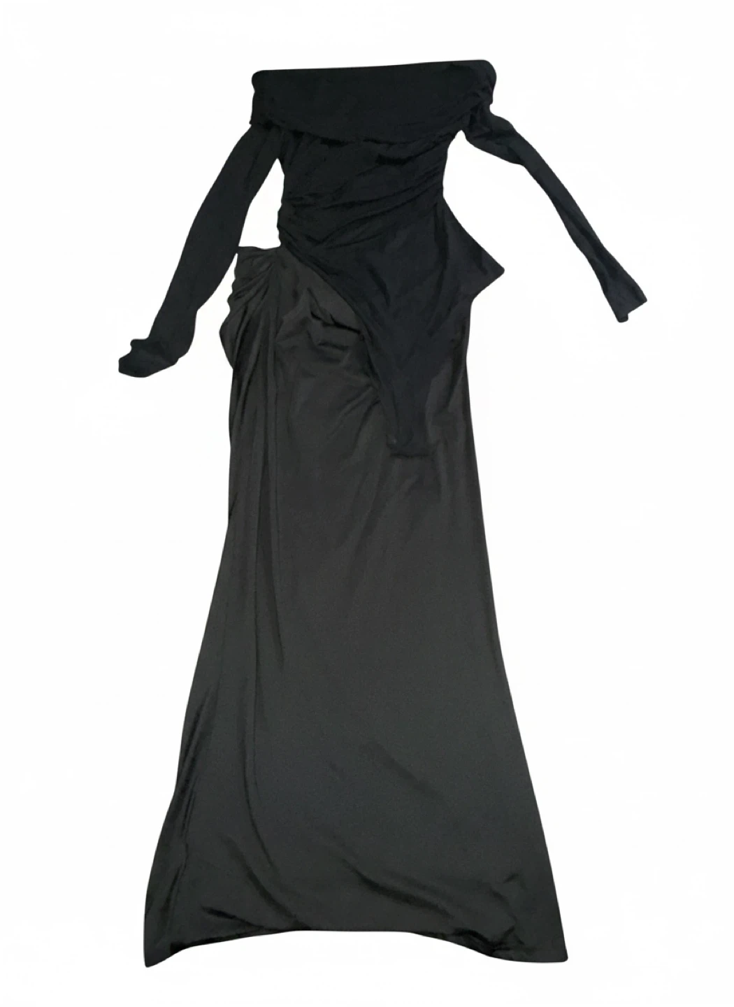 Black Off-the-Shoulder Mesh and Drape Maxi Dress - photo 2