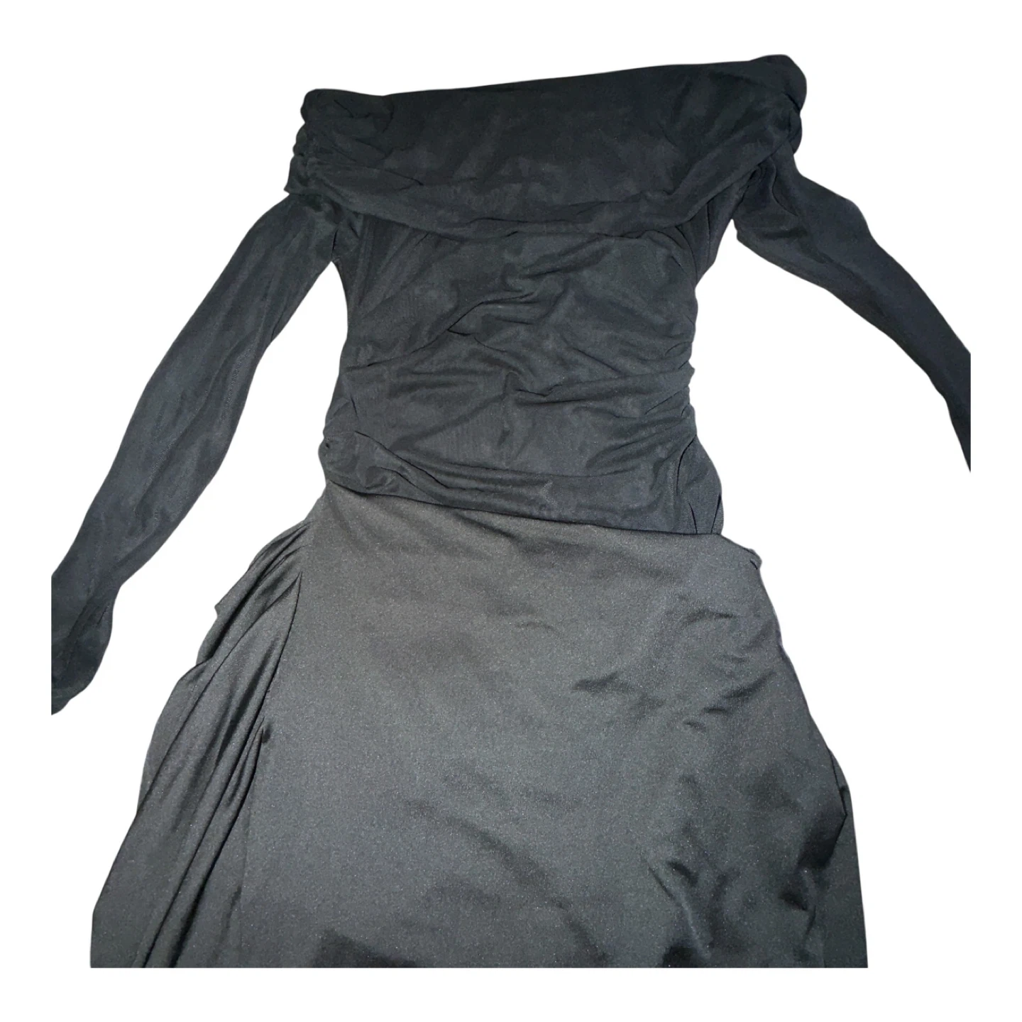 Black Off-the-Shoulder Mesh and Drape Maxi Dress - photo 3