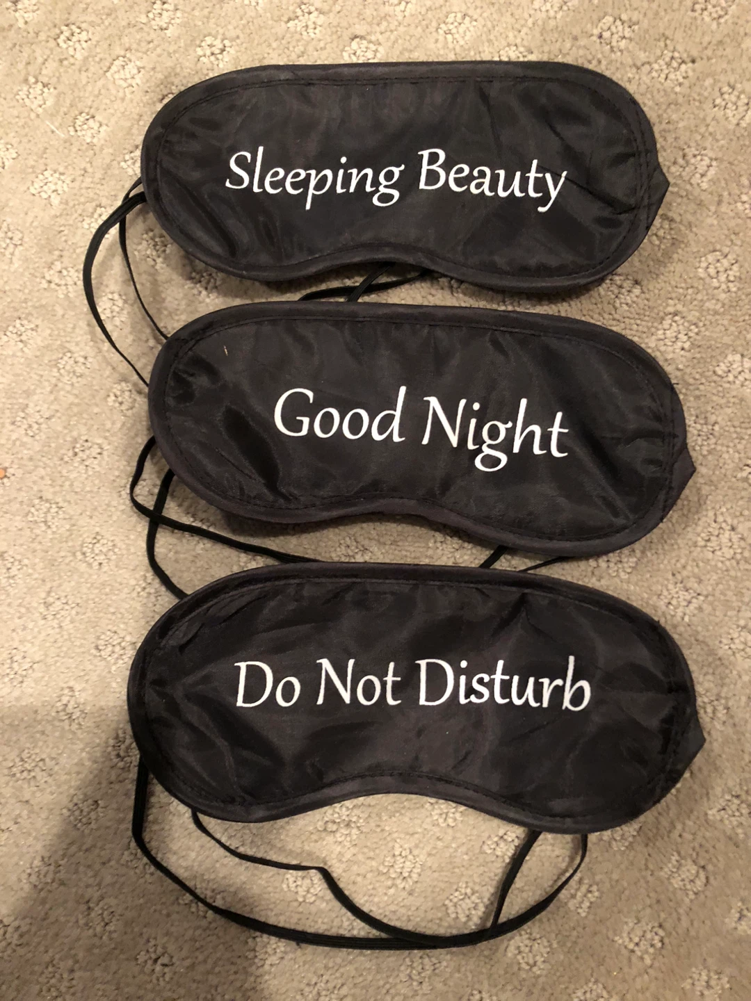 Set of 3 Black Sleep Masks with Phrases