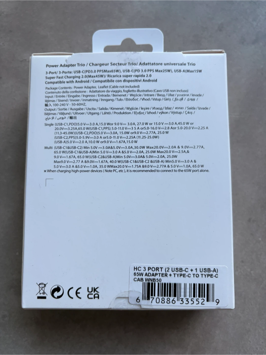 65W USB-C PD Fast Charger – 2 USB-C + USB-A Power Adapter - photo 3