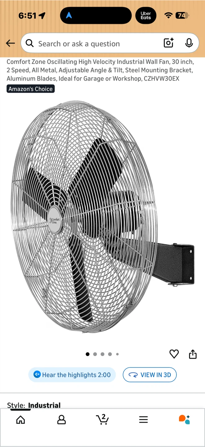 Comfort Zone Oscillating  Industrial Wall Fan - 30 inch