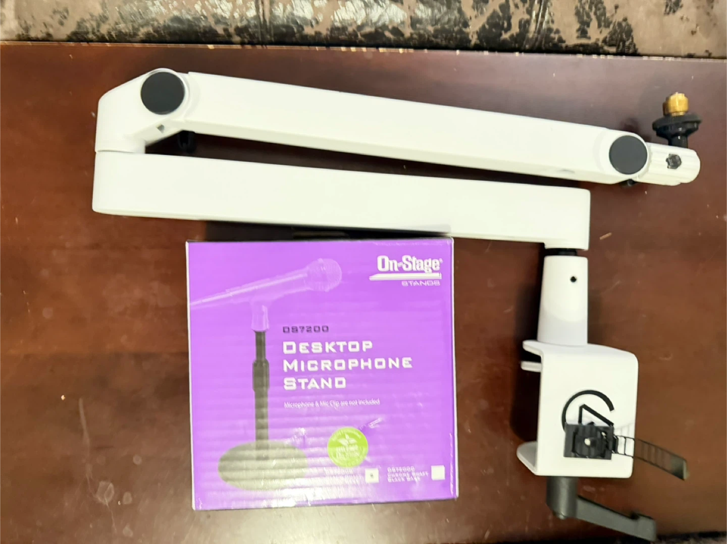 Low profile mic arm and desktop mic stand