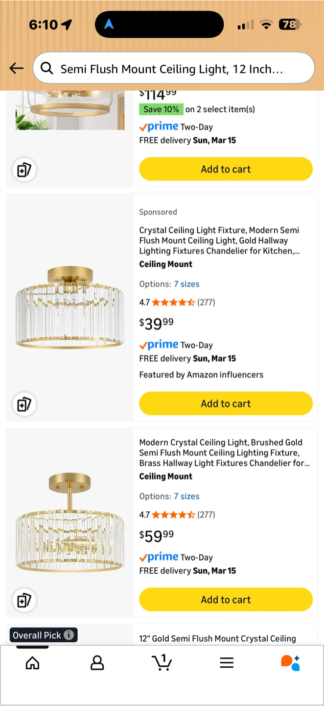 Crystal Semi Flush Mount Ceiling Light Fixture