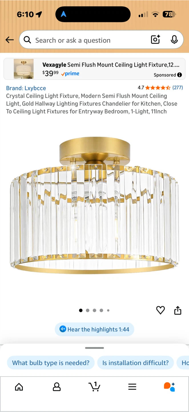Crystal Semi Flush Mount Ceiling Light Fixture - photo 2