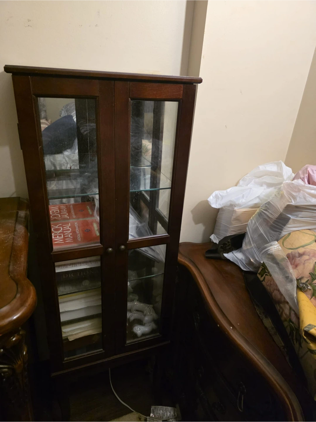 Wooden Display Cabinet with Glass Doors
