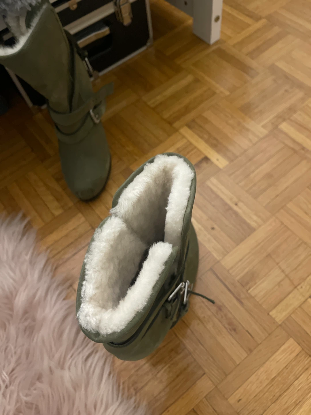 Olive Green Suede High Heel Boots with Fur Lining - photo 5