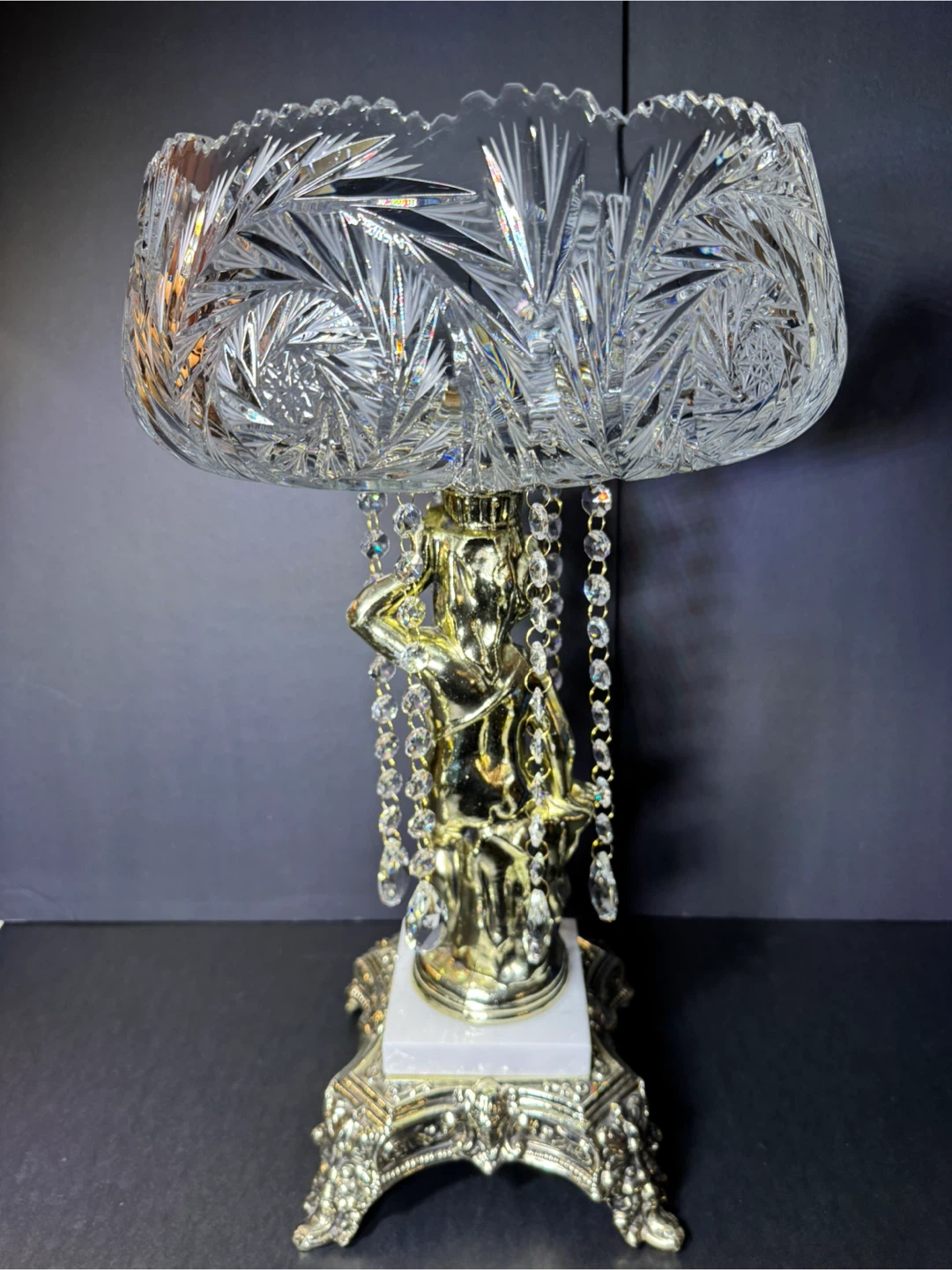 Antique Crystal Footed Candy Dish with Cherub Figurine - photo 4