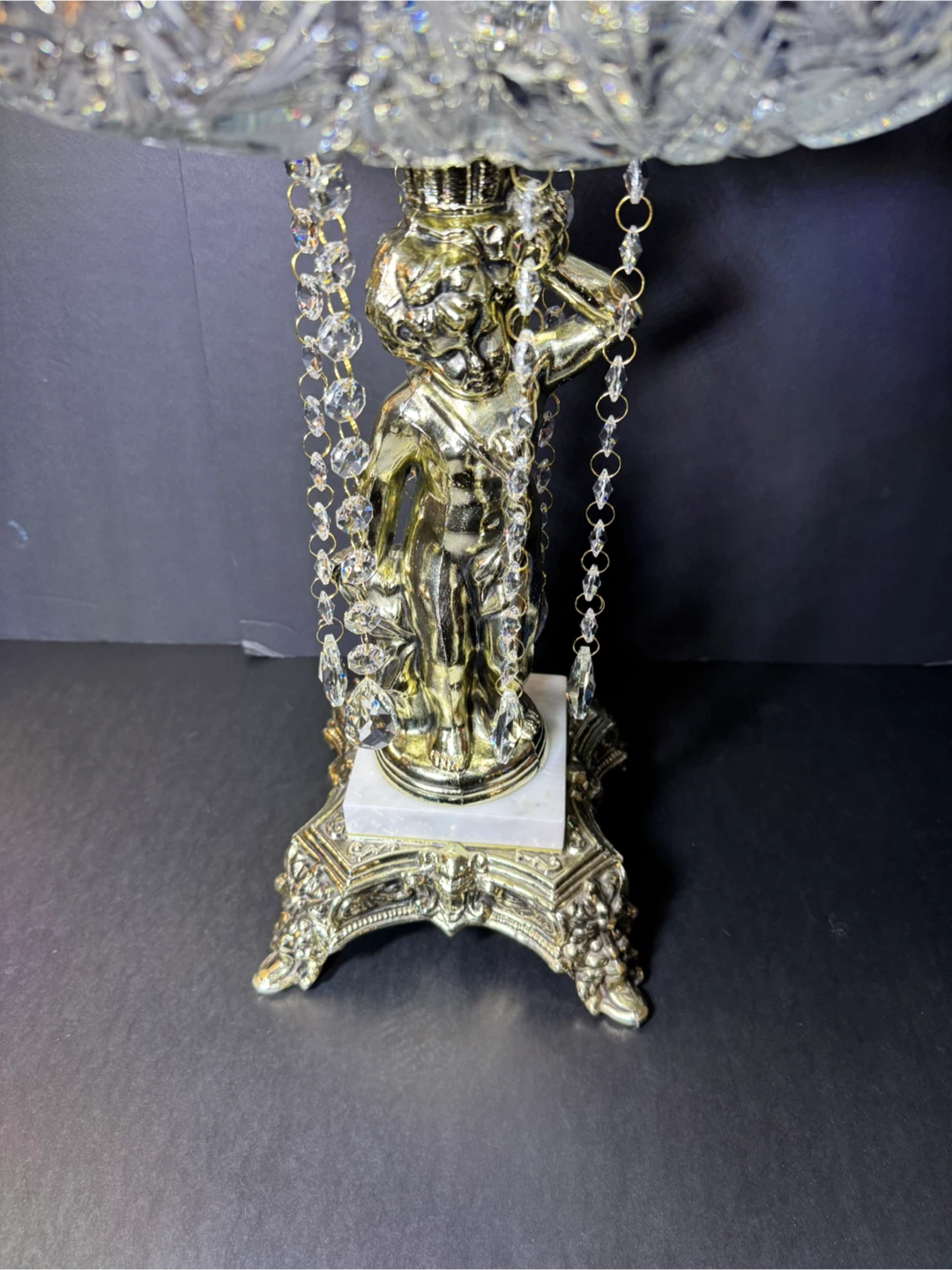 Antique Crystal Footed Candy Dish with Cherub Figurine - photo 3