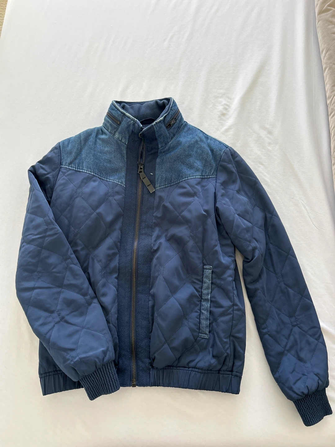 Blue Quilted Bomber Jacket - S
