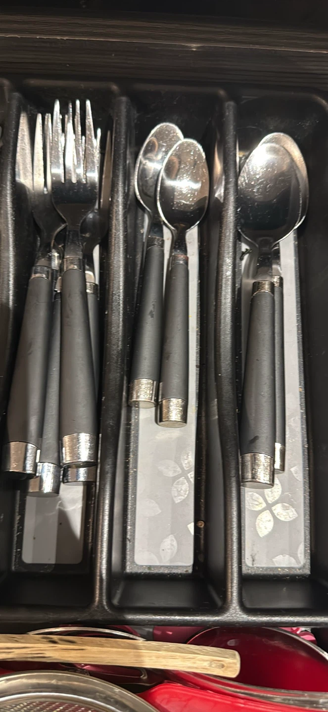 Silverware Set with Black Handles