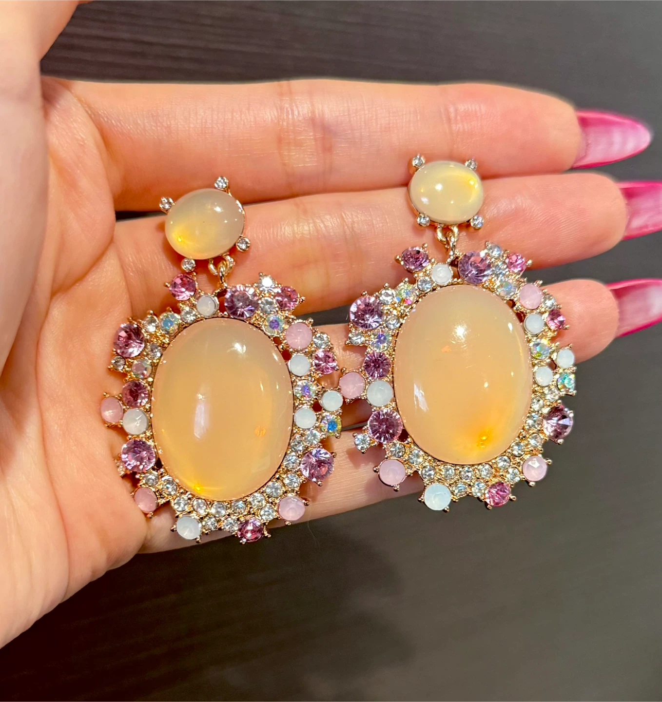 Pink Crystal Statement Earrings – Vintage Style