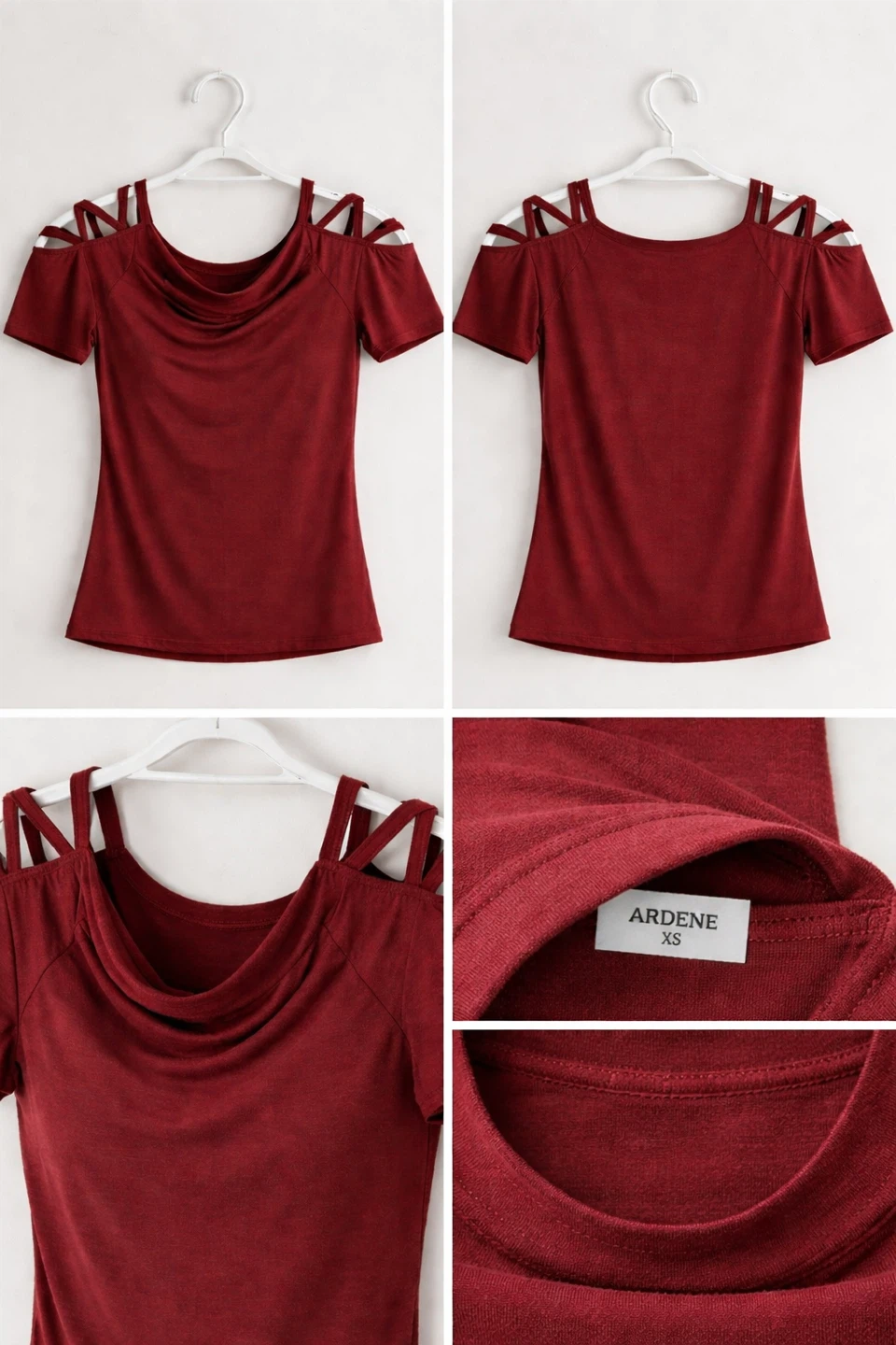 Ardene Women's Cold Shoulder T-Shirt XS Burgundy