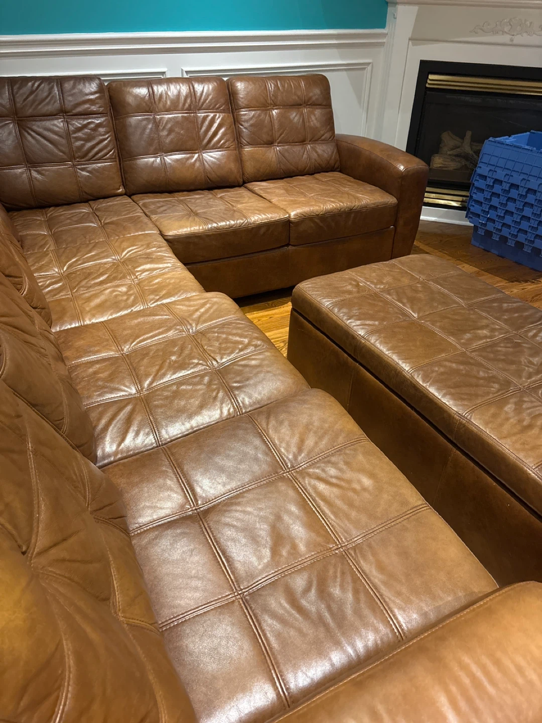 Brown Leather Sectional Sofa with Storage Ottoman - photo 4