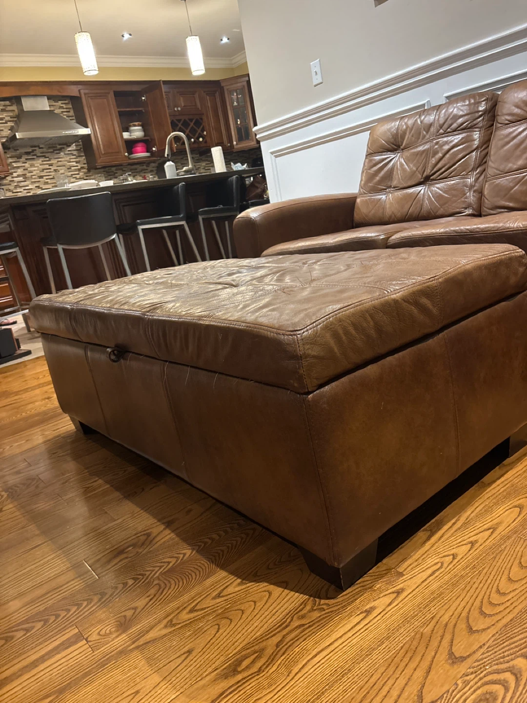 Brown Leather Sectional Sofa with Storage Ottoman - photo 3
