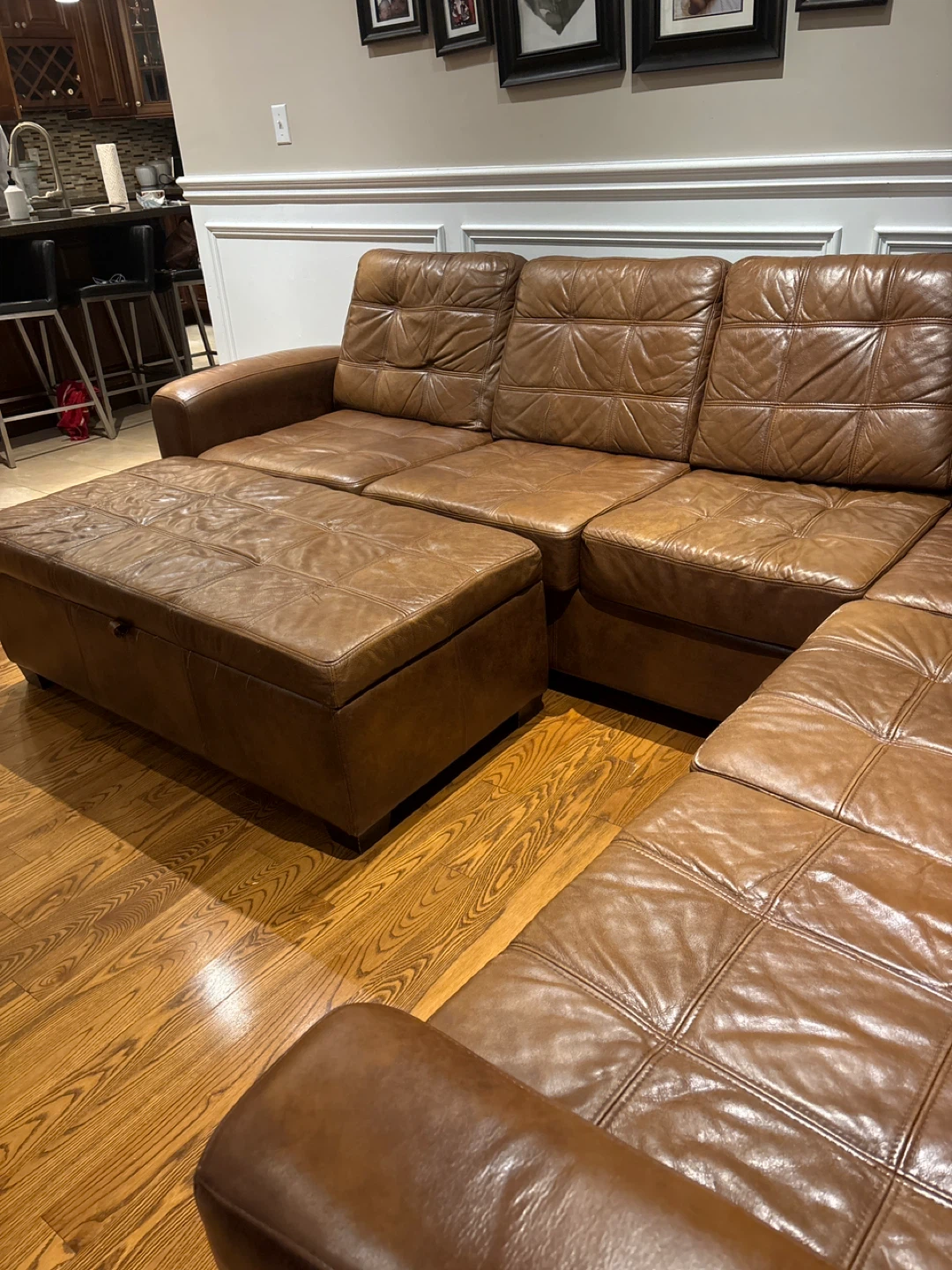 Brown Leather Sectional Sofa with Storage Ottoman - photo 2