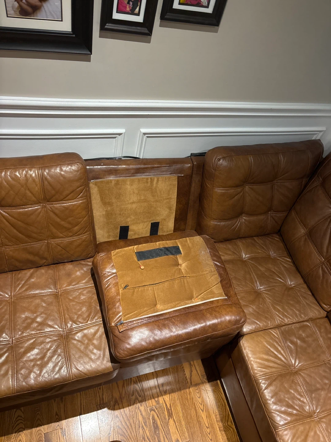 Brown Leather Sectional Sofa with Storage Ottoman - photo 5