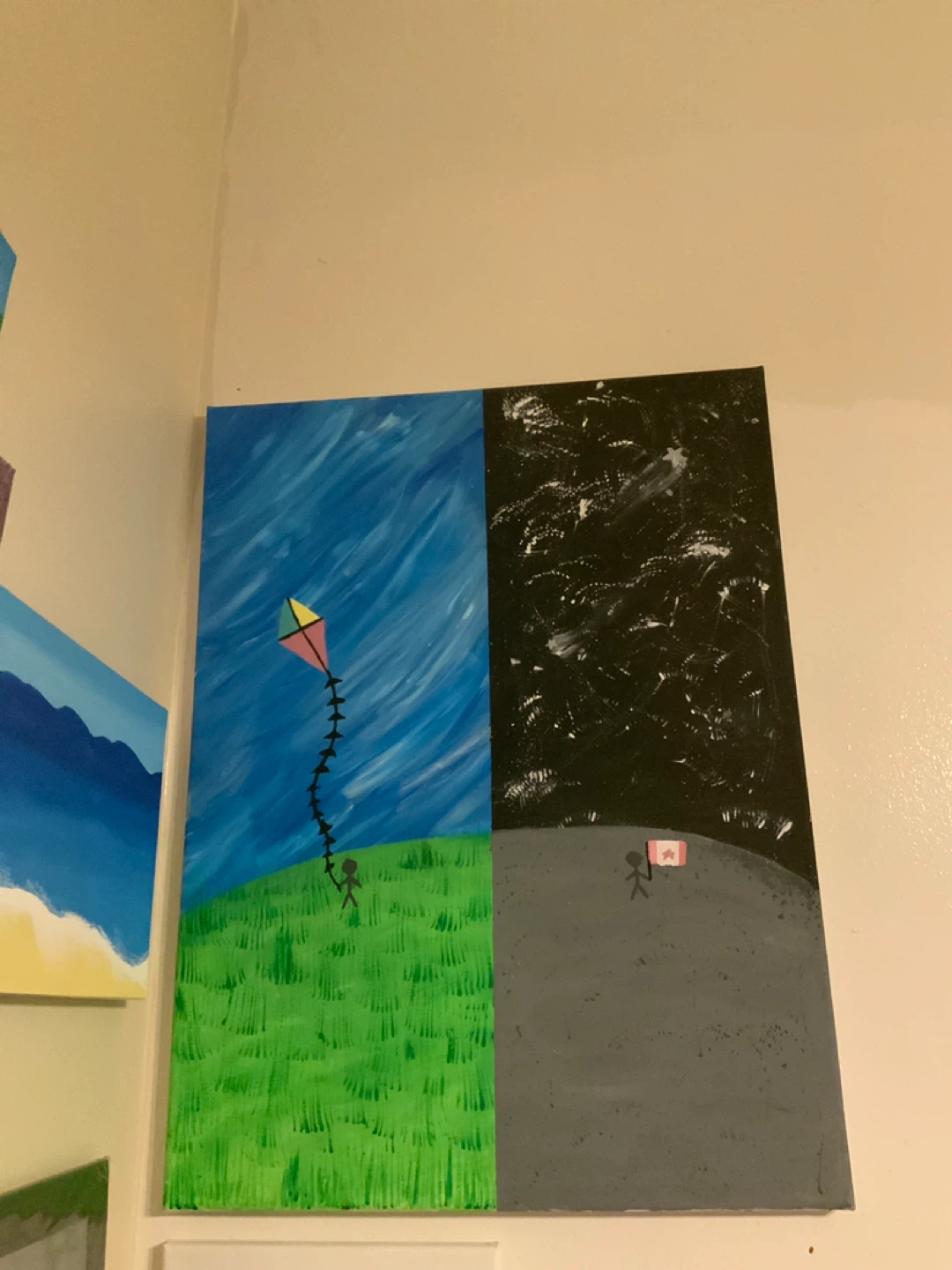 Acrylic Painting of Kite and Canadian Flag