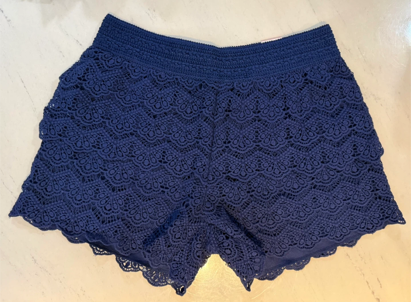 NEW Justice Girls Navy Blue Crochet Shorts Size 18/20