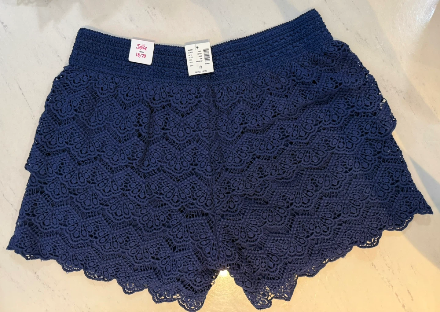 NEW Justice Girls Navy Blue Crochet Shorts Size 18/20 - photo 2