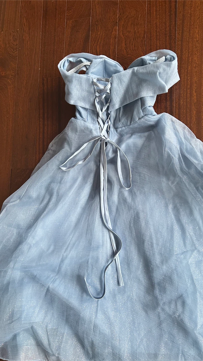 Light Blue Off-the-Shoulder Tulle Gown with Beading - photo 3