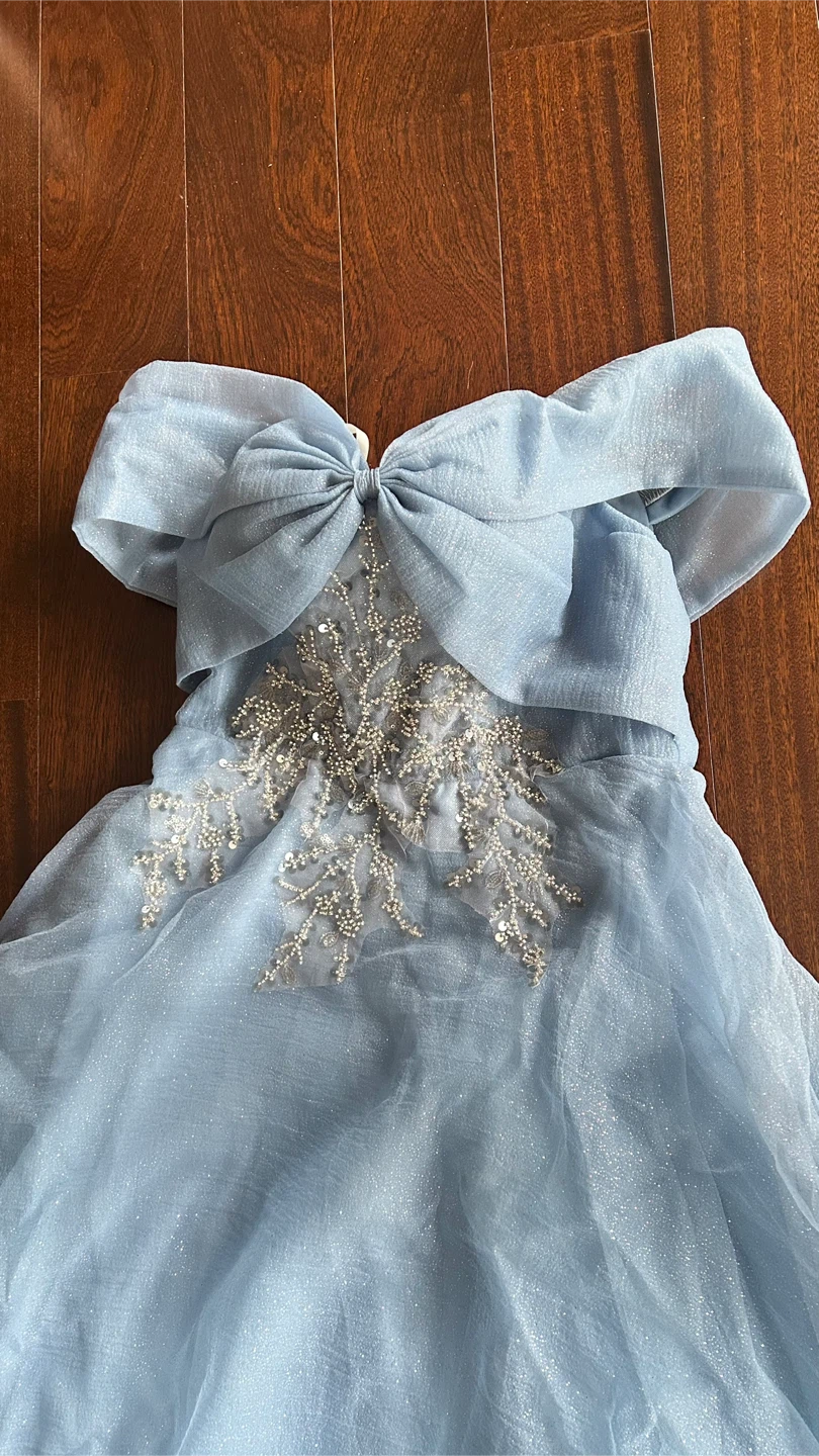 Light Blue Off-the-Shoulder Tulle Gown with Beading - photo 2