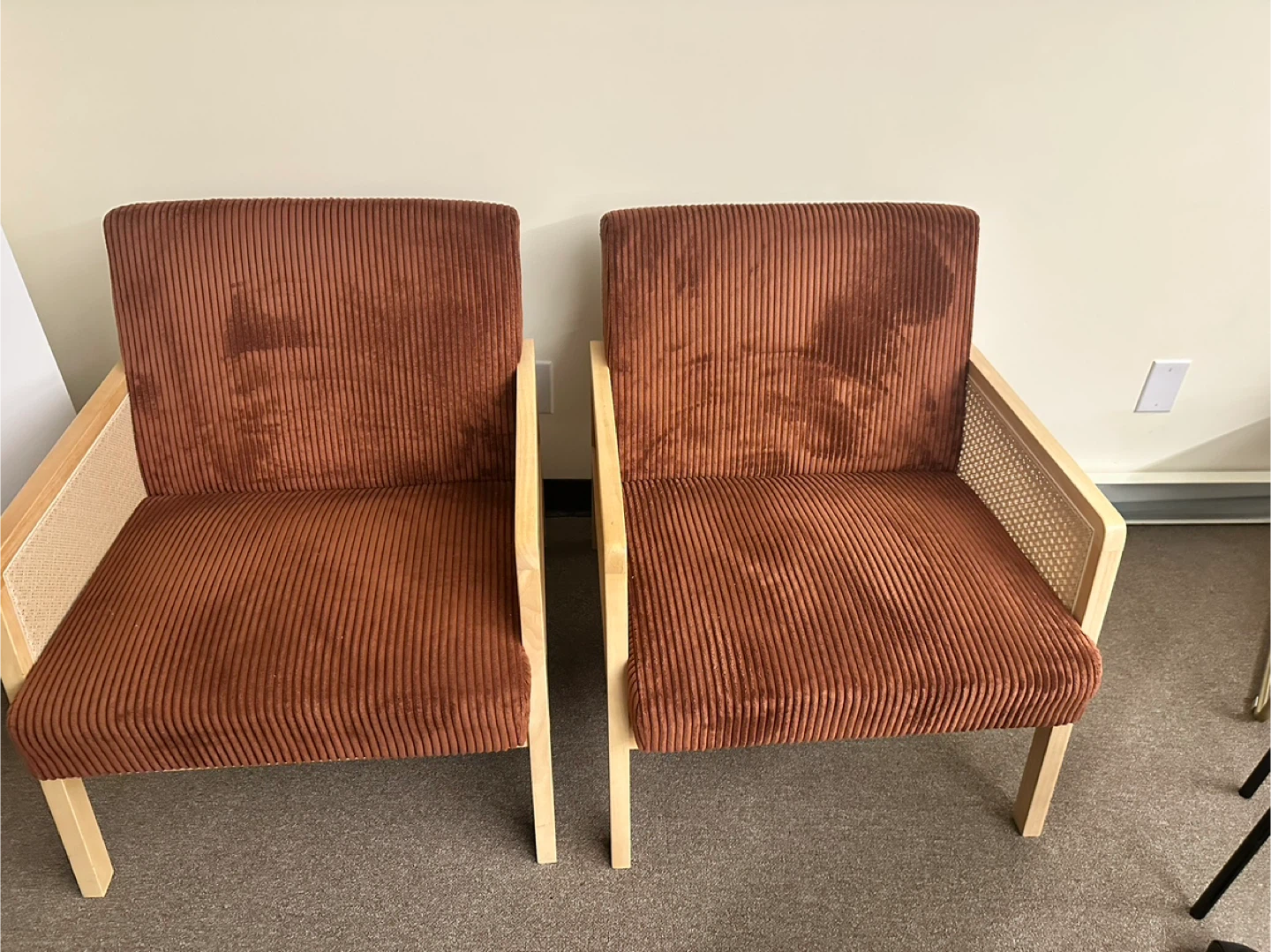 Beckett Armchair - Corduroy and Rattan Accents