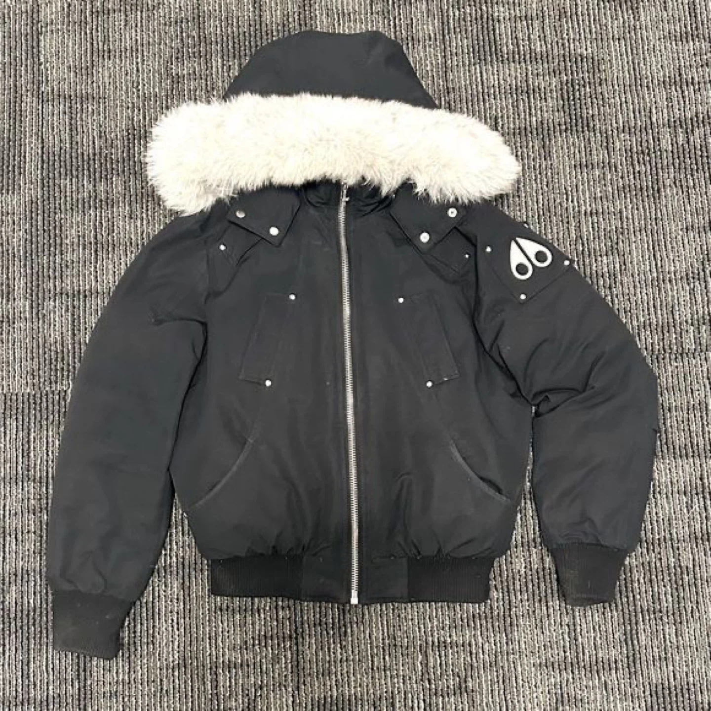 Moose Black Bomber Jacket with Fur Hood