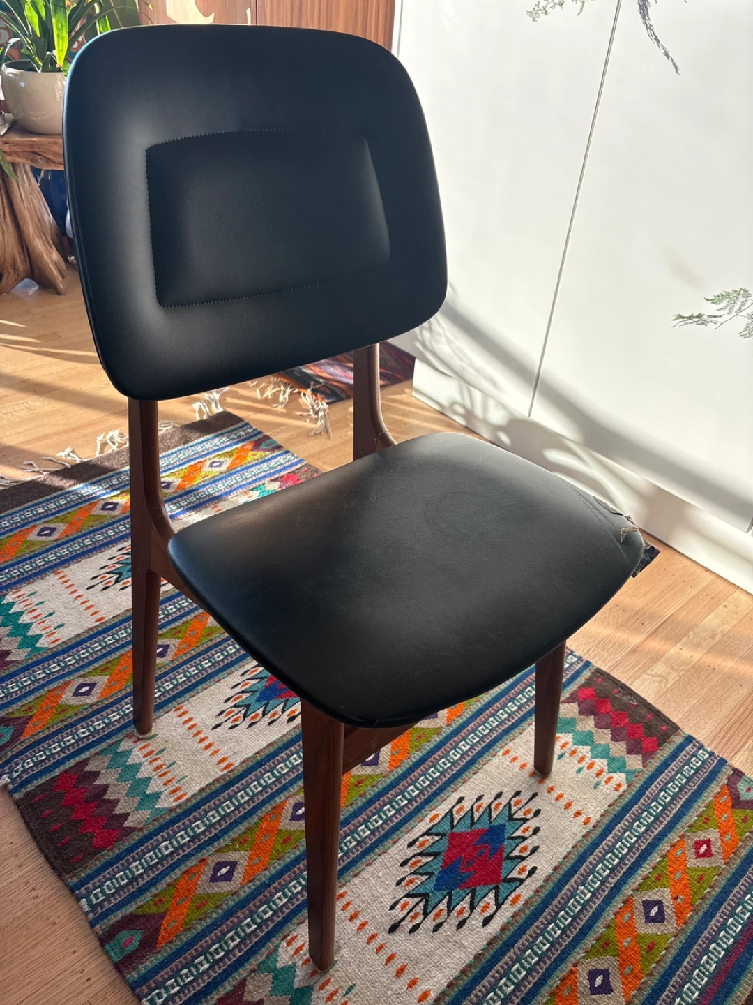 Wooden mid century Dining Chair with Black Upholstery