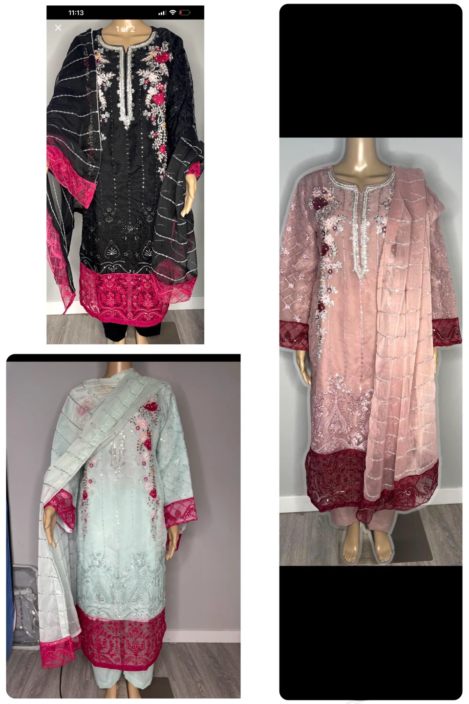 Organza Shalwar Suit In Black Color Chiffon Dupatta
