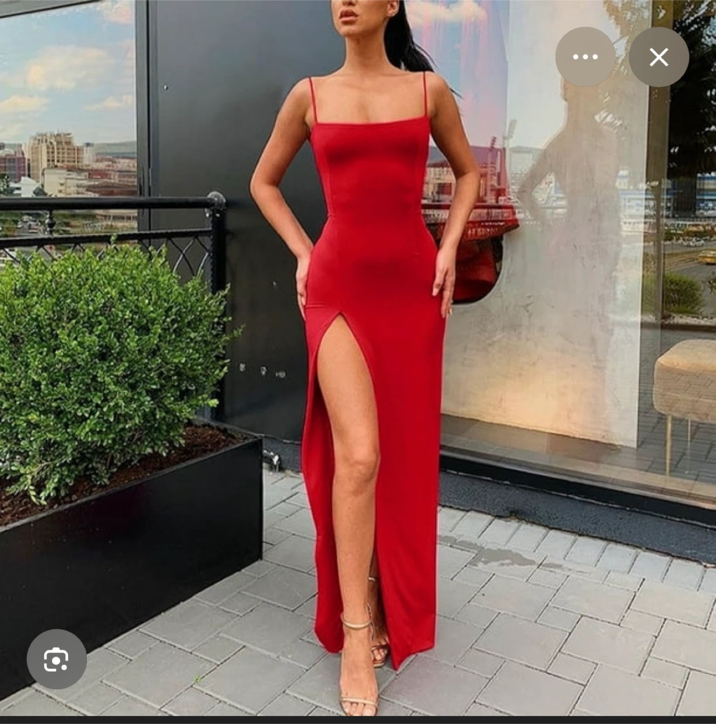 Red Spaghetti Strap Maxi Dress with Slit