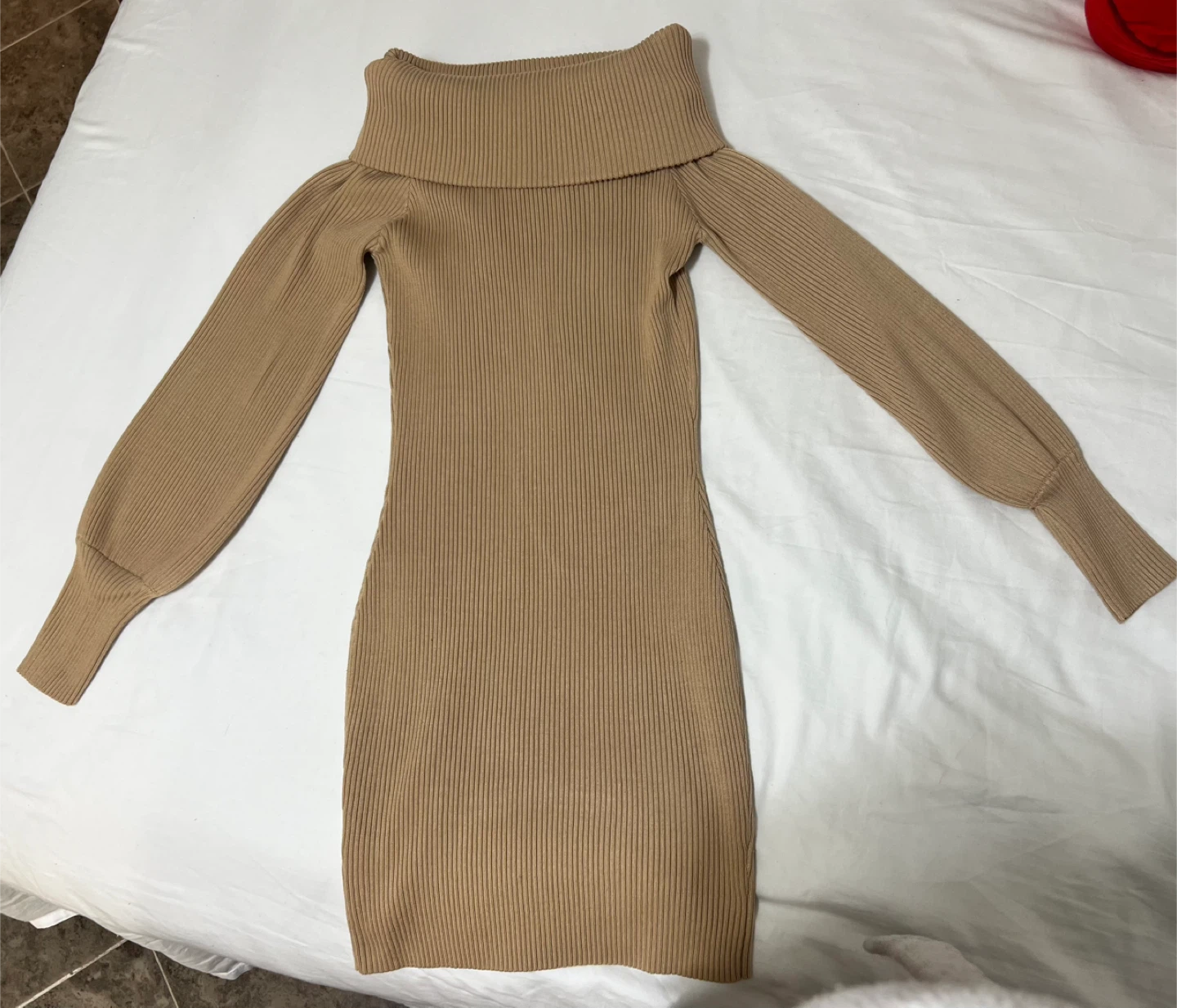 Off-the-shoulder Ribbed Sweater Dress