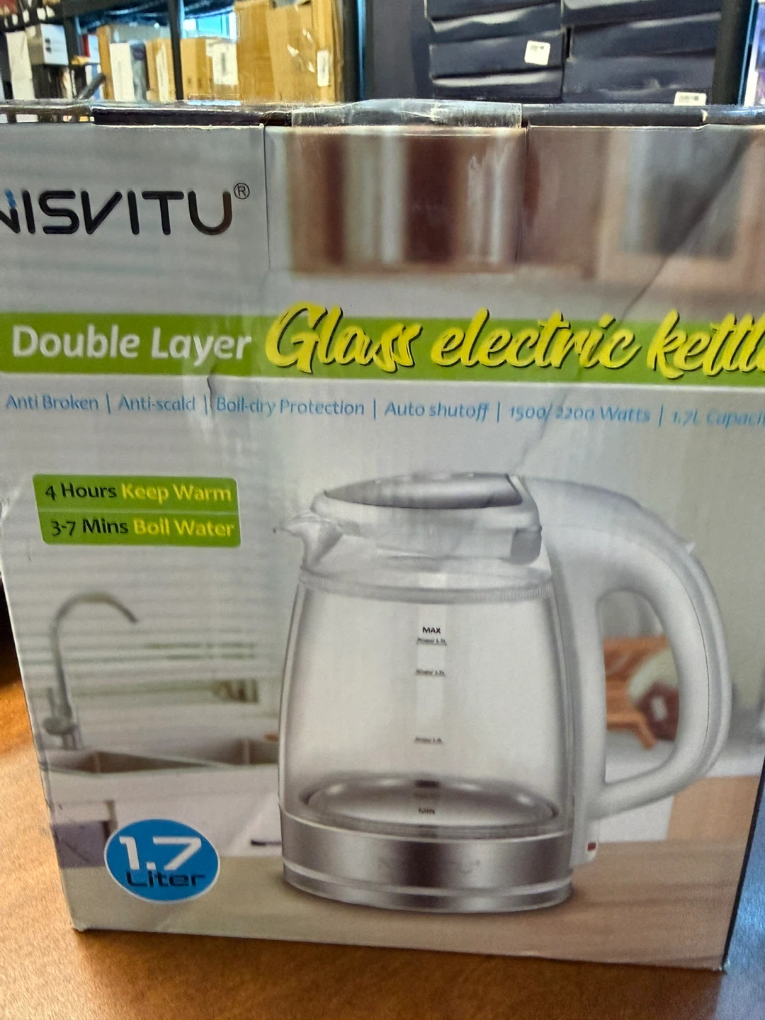NISVITU Double Layer Glass Electric Kettle 1.7L
