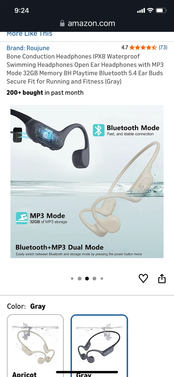 Roujune Bone Conduction Headphones Gray - photo 2