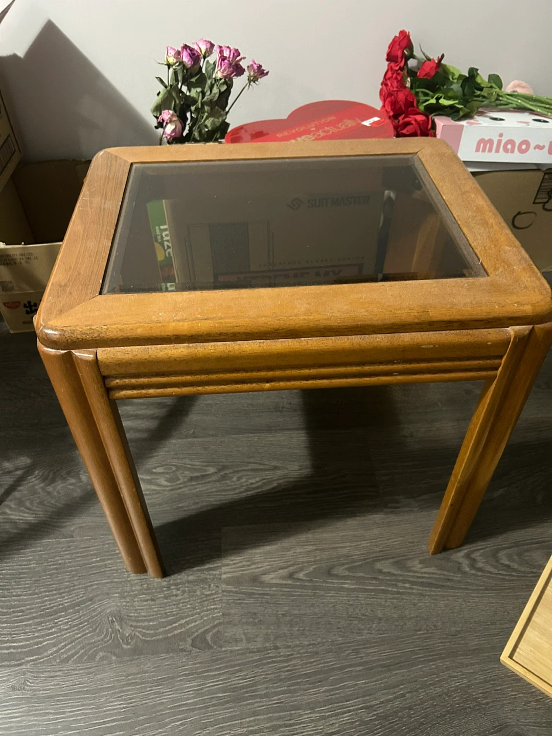Wooden End Table with Glass Top