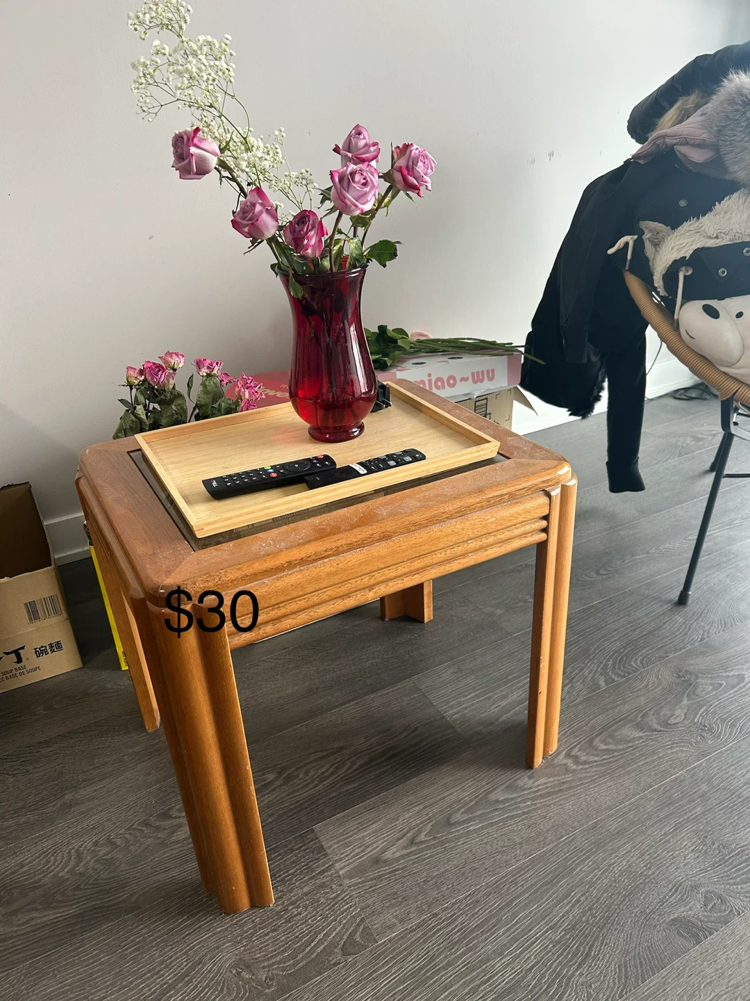 Wooden End Table with Glass Top - photo 2