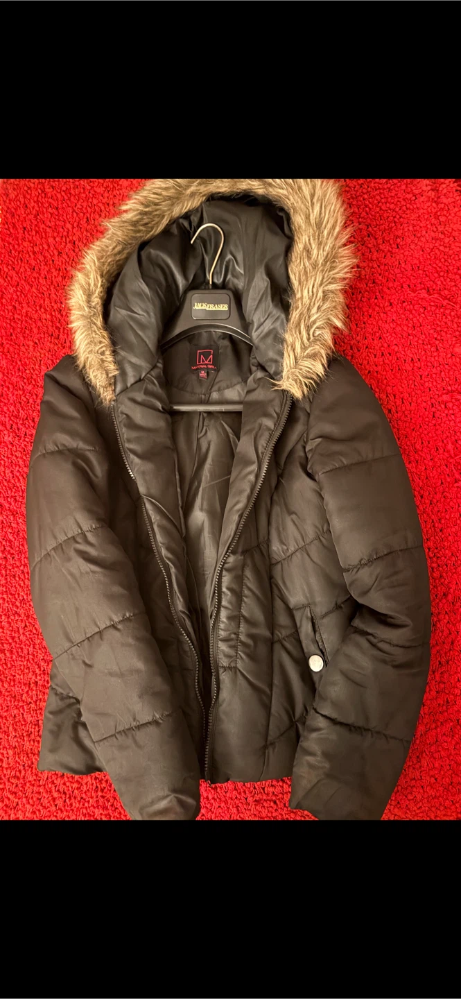 Black Puffer Jacket with Fur Hood