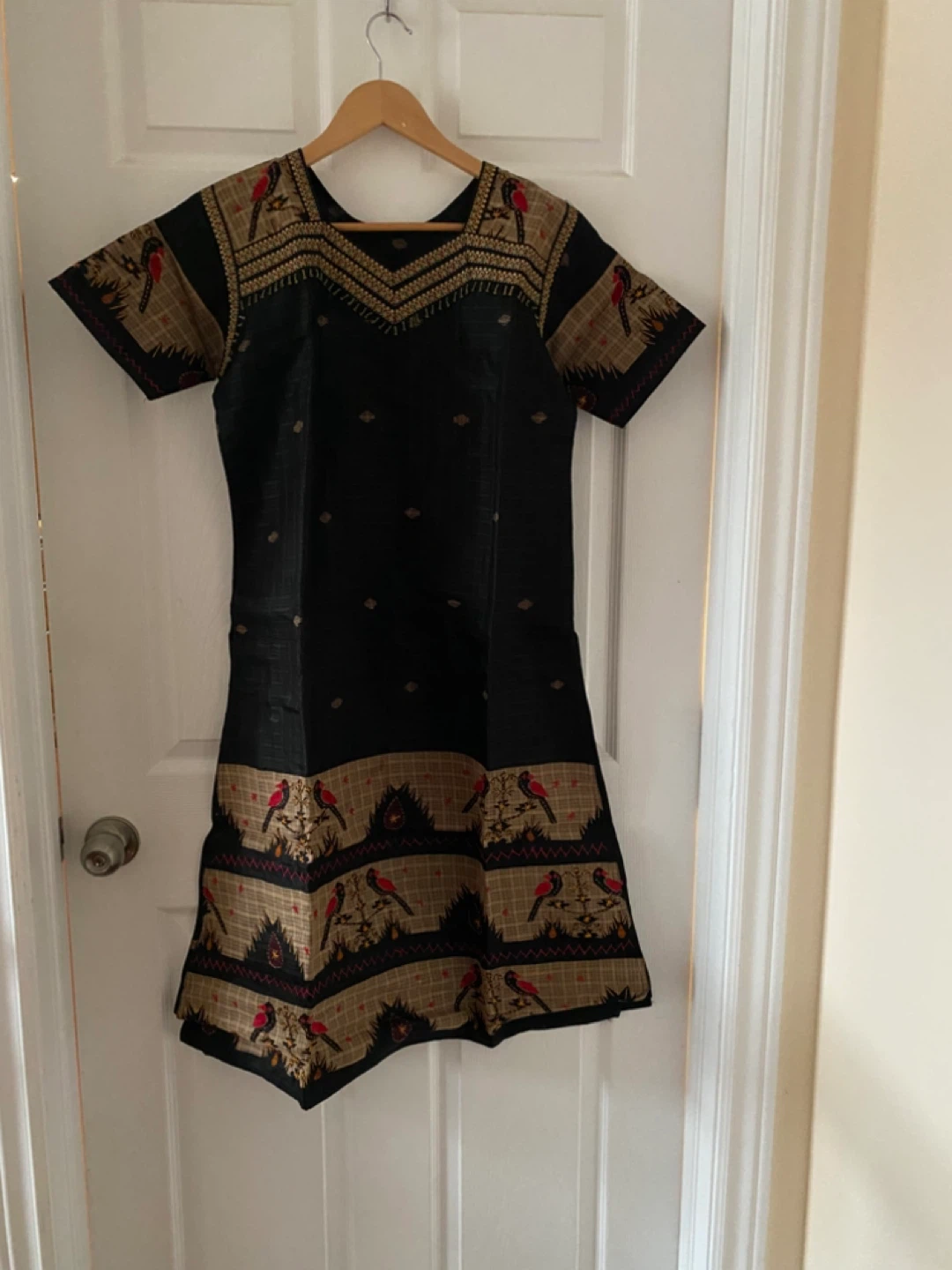 Embroidered Black Kurti with Bird Motif