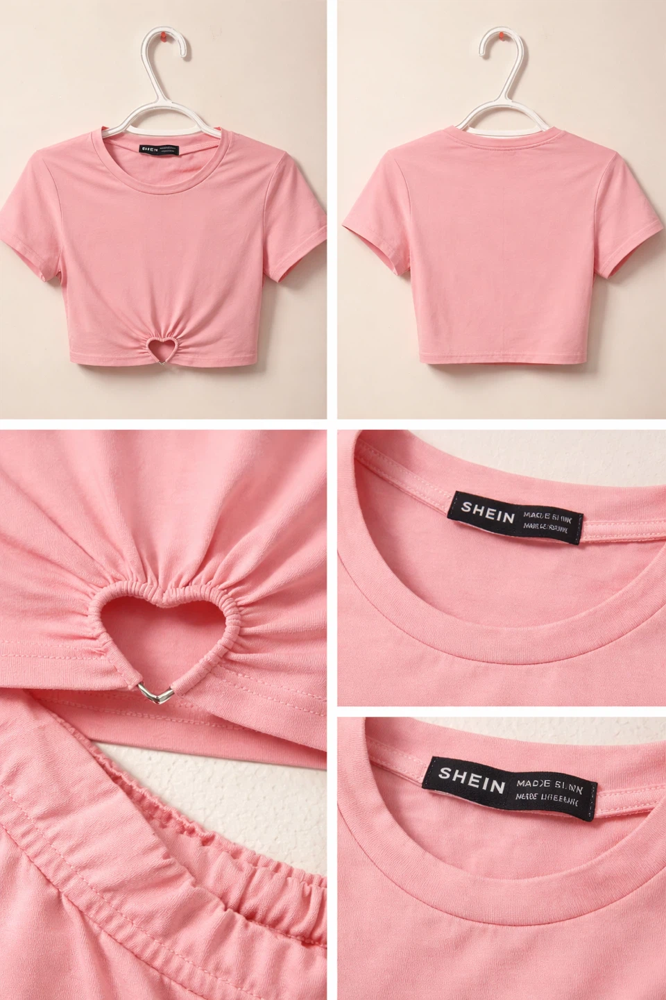 SHEIN Pink Heart Cutout Crop Top - Size M