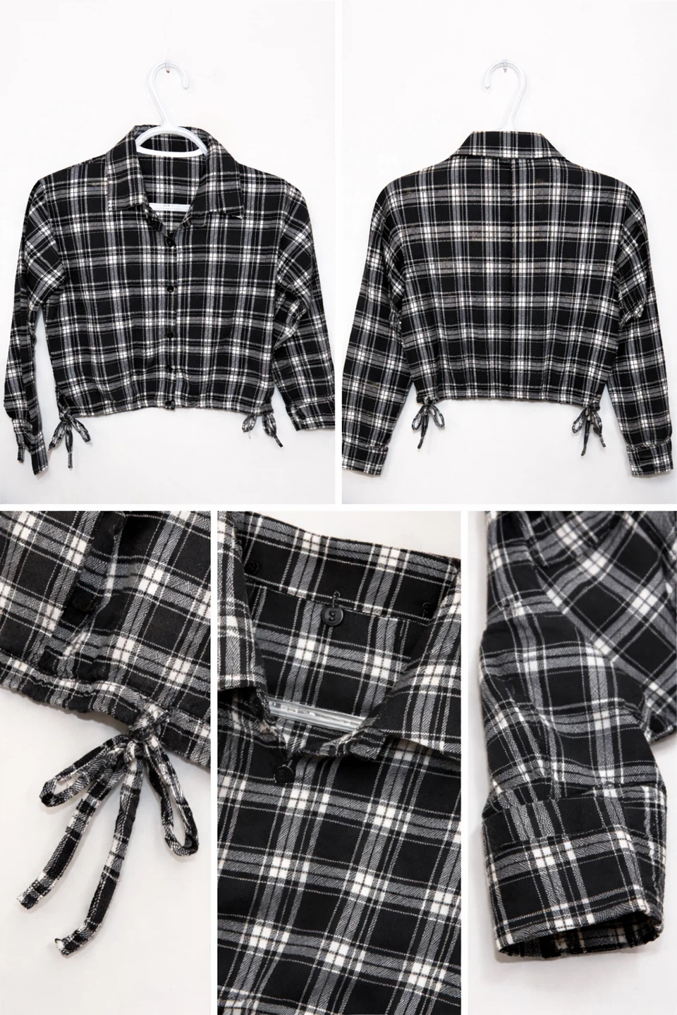 Black and White Plaid Cropped Shirt
