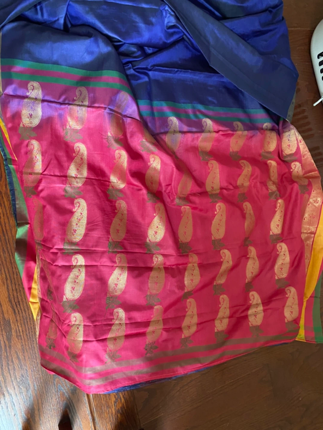 Blue Silk Saree with Pink Border - photo 3