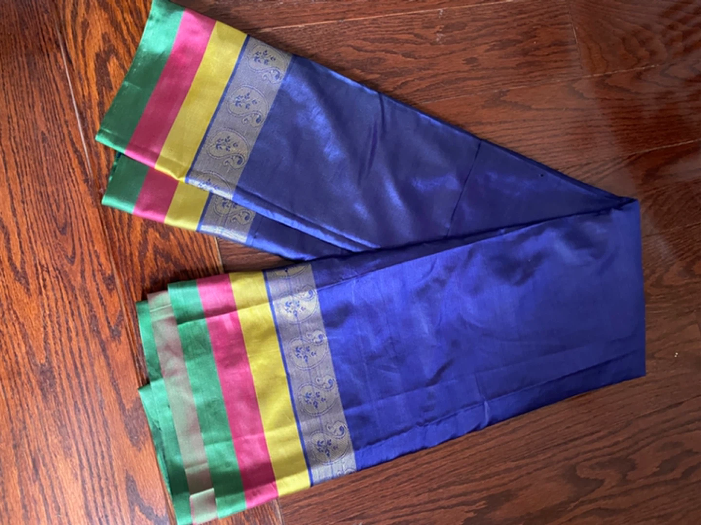 Blue Silk Saree with Pink Border - photo 2