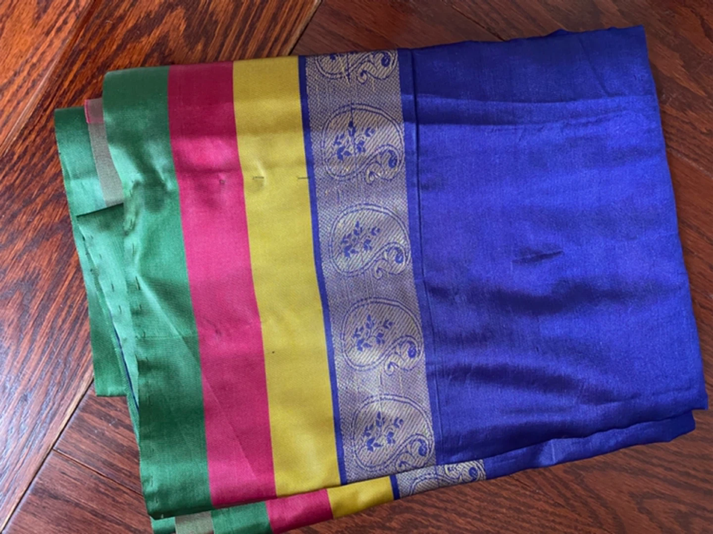 Blue Silk Saree with Pink Border