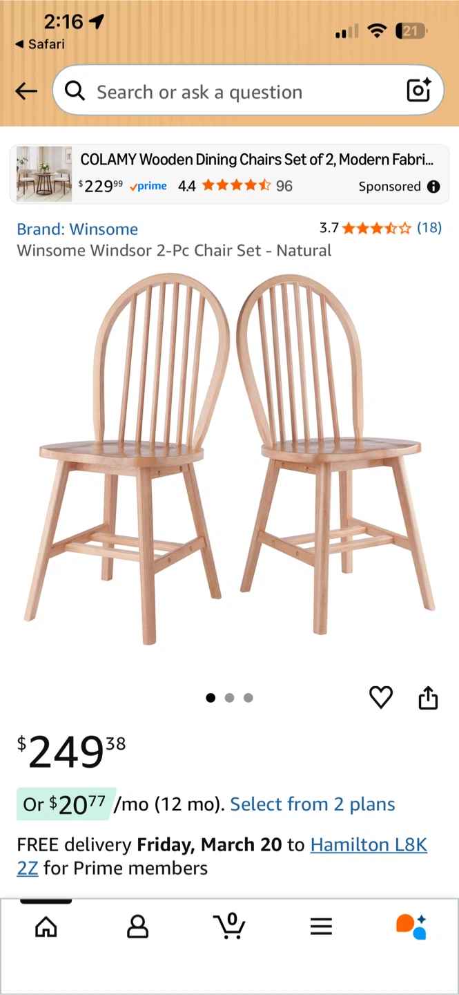 6 Winsome Windsor Wooden Dining Chair - Natural