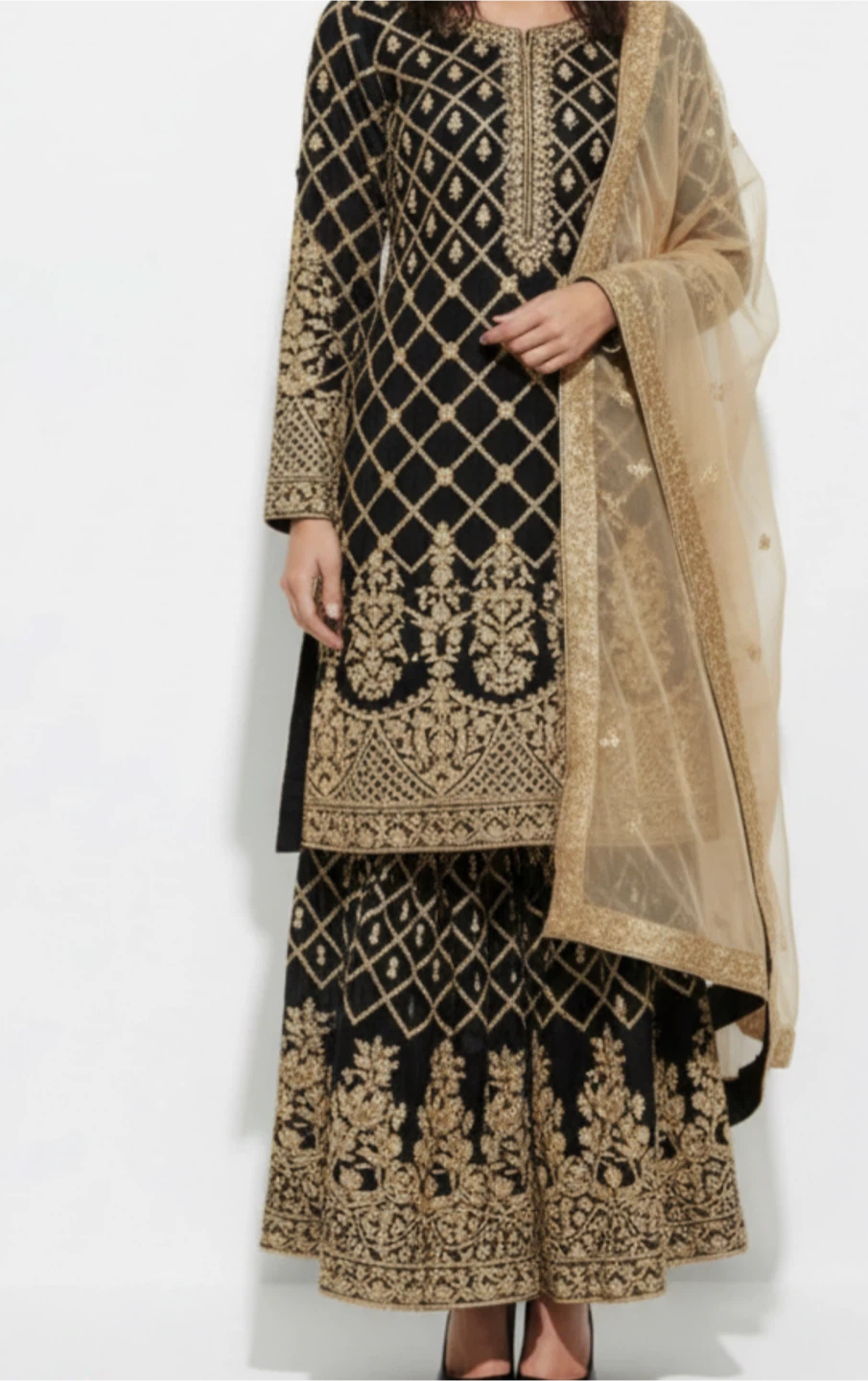 Black embroidered sharara set