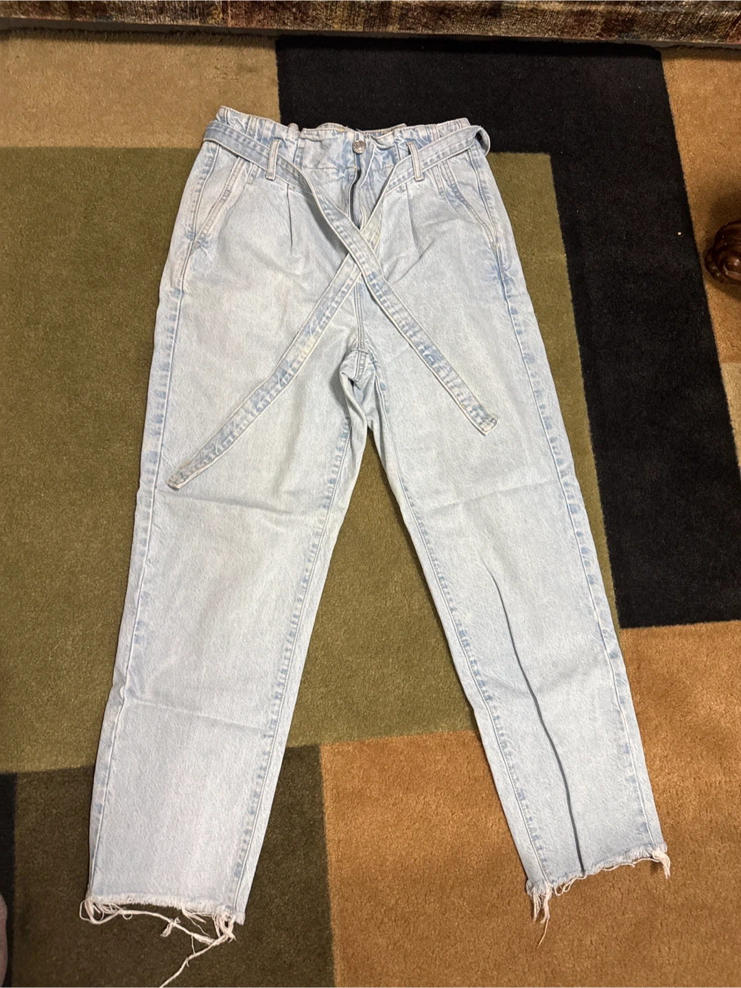 Light Wash High-Waisted Belted Jeans