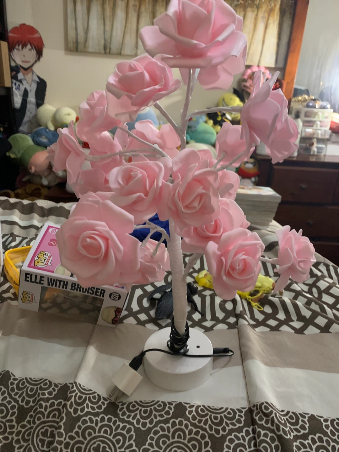 Pink Rose Artificial Flower Lamp